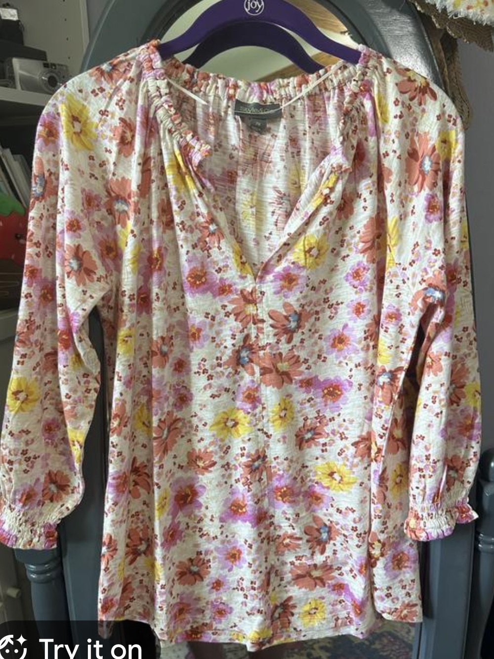 Style & Co. Floral Peasant Tunic in Pink, Yellow, Coral